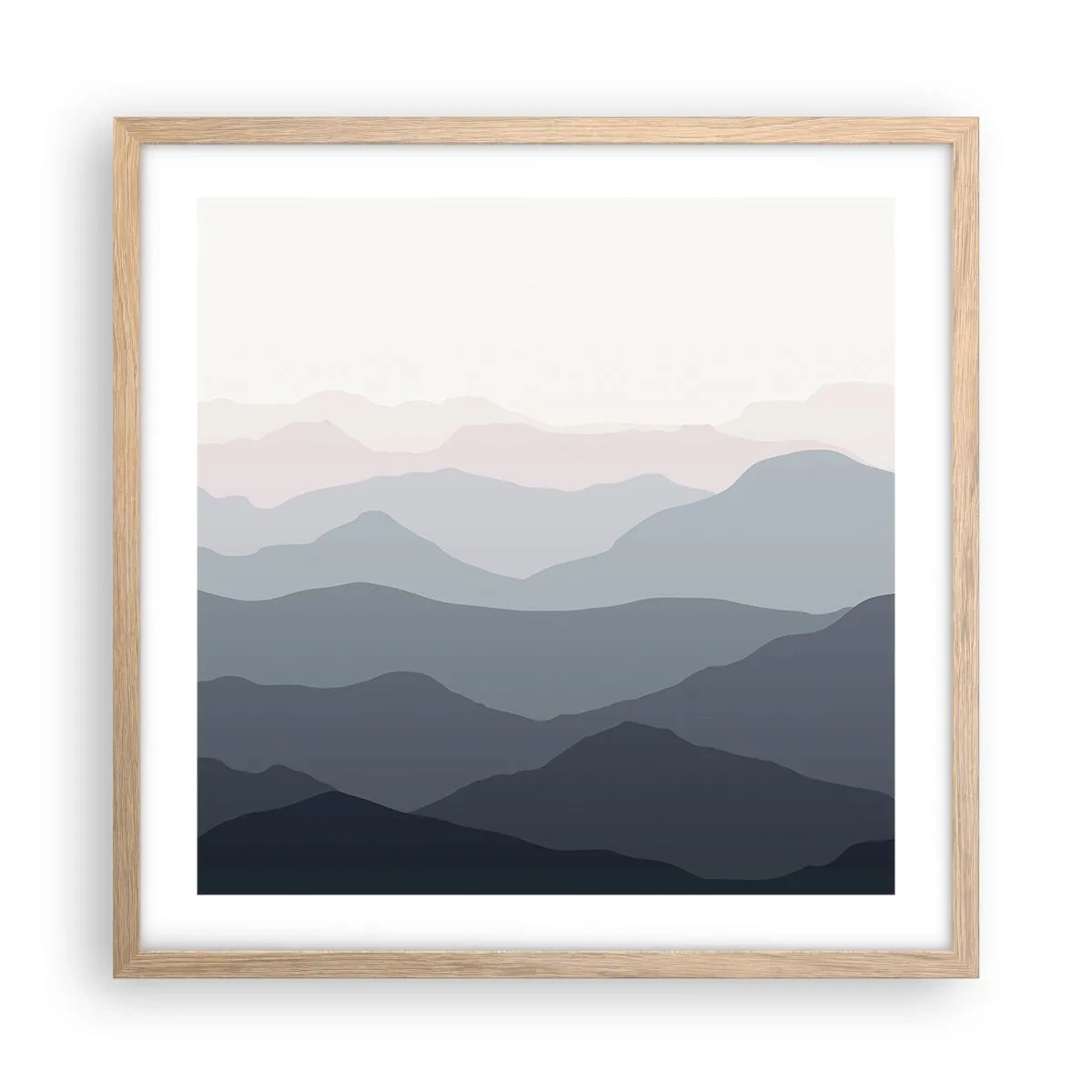 Plagát v ráme zo svetlého duba - Vlny hôr - 50x50 cm