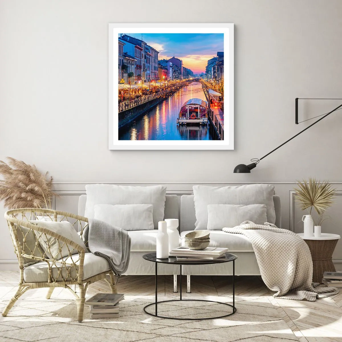 Plagát v bielom ráme - Večer plný svetla a zábavy - 30x30 cm