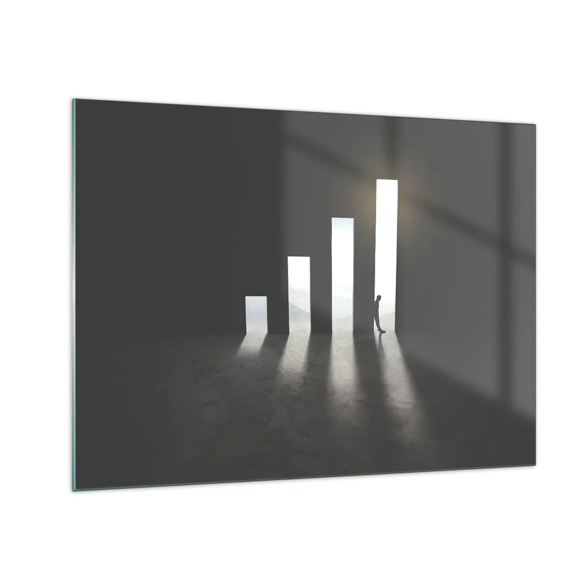 Obraz na skle - Človek vo svetle rastu symbolizujúceho rozvoj - 70x50cm - Úspech – impresia - Moderná nástenná dekorácia do obývacej izby a spálne ARTTOR