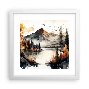 Plagát v bielom ráme - Zlatá jeseň na horách - 30x30 cm