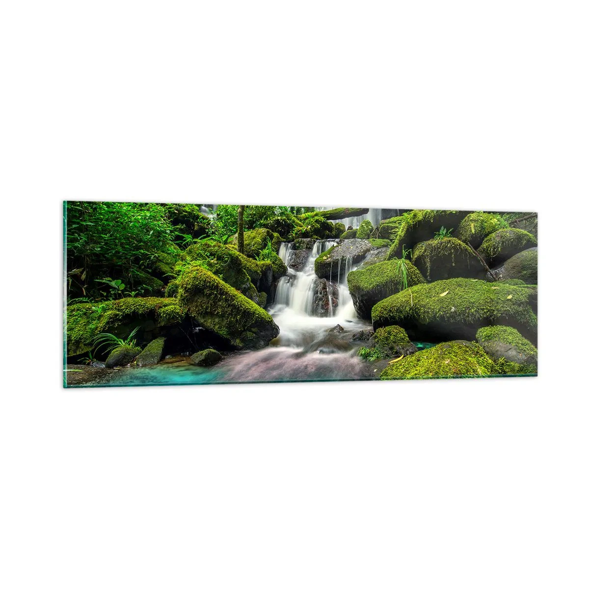 Obraz na skle - Tyrkys, zafíry a tekuté striebro - 90x30 cm