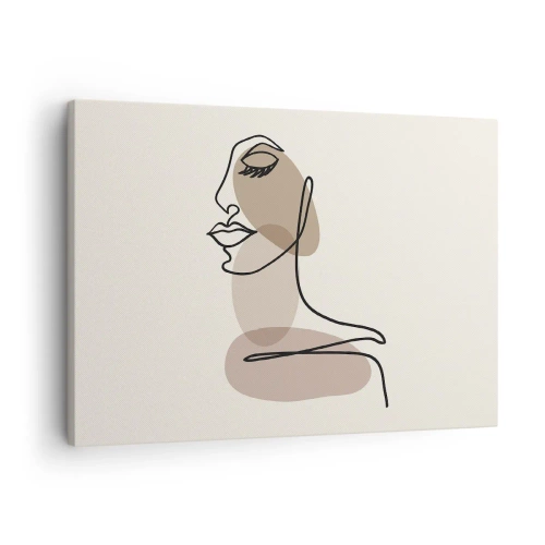 Obraz na plátne - Ženský profil v minimalistickom štýle linkovej grafiky - 70x50cm - Určitá línia krásy - Moderná nástenná dekorácia do obývacej izby a spálne ARTTOR
