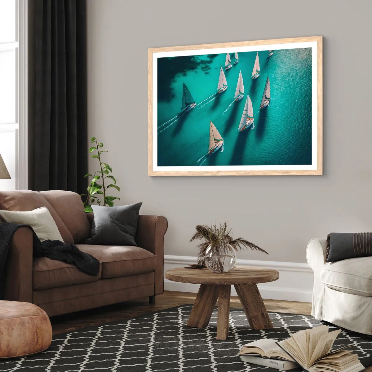 Plagát v ráme zo svetlého duba - Zápasenie s vetrom - 91x61 cm