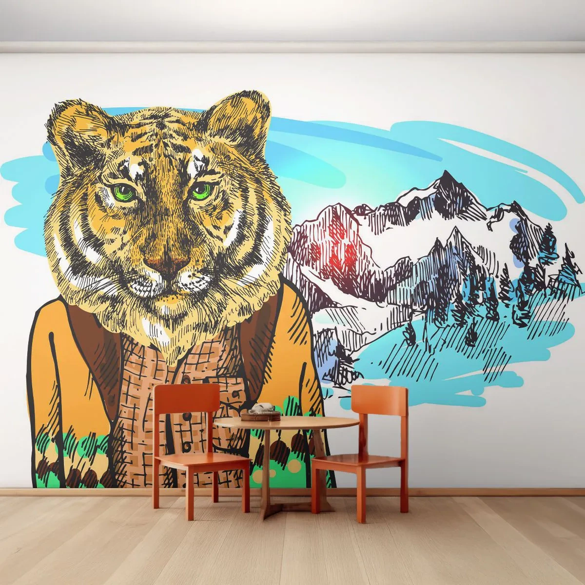 Fototapeta Standard Eco - Nie je tak divoký ako ho kreslia - Abstrakcia, Tiger, hory - 200x140 cm