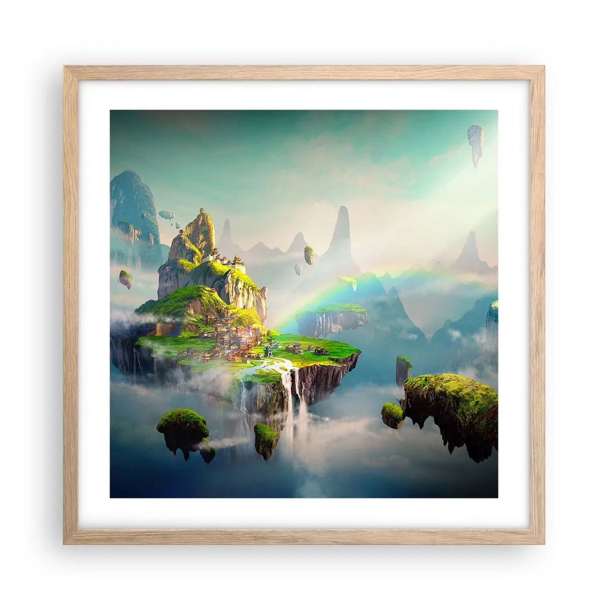Plagát v ráme zo svetlého duba - Uprostred neba - šťastné ostrovy - 50x50 cm