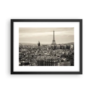 Plagát v čiernom ráme - Nad strechami Paríža - 40x30 cm