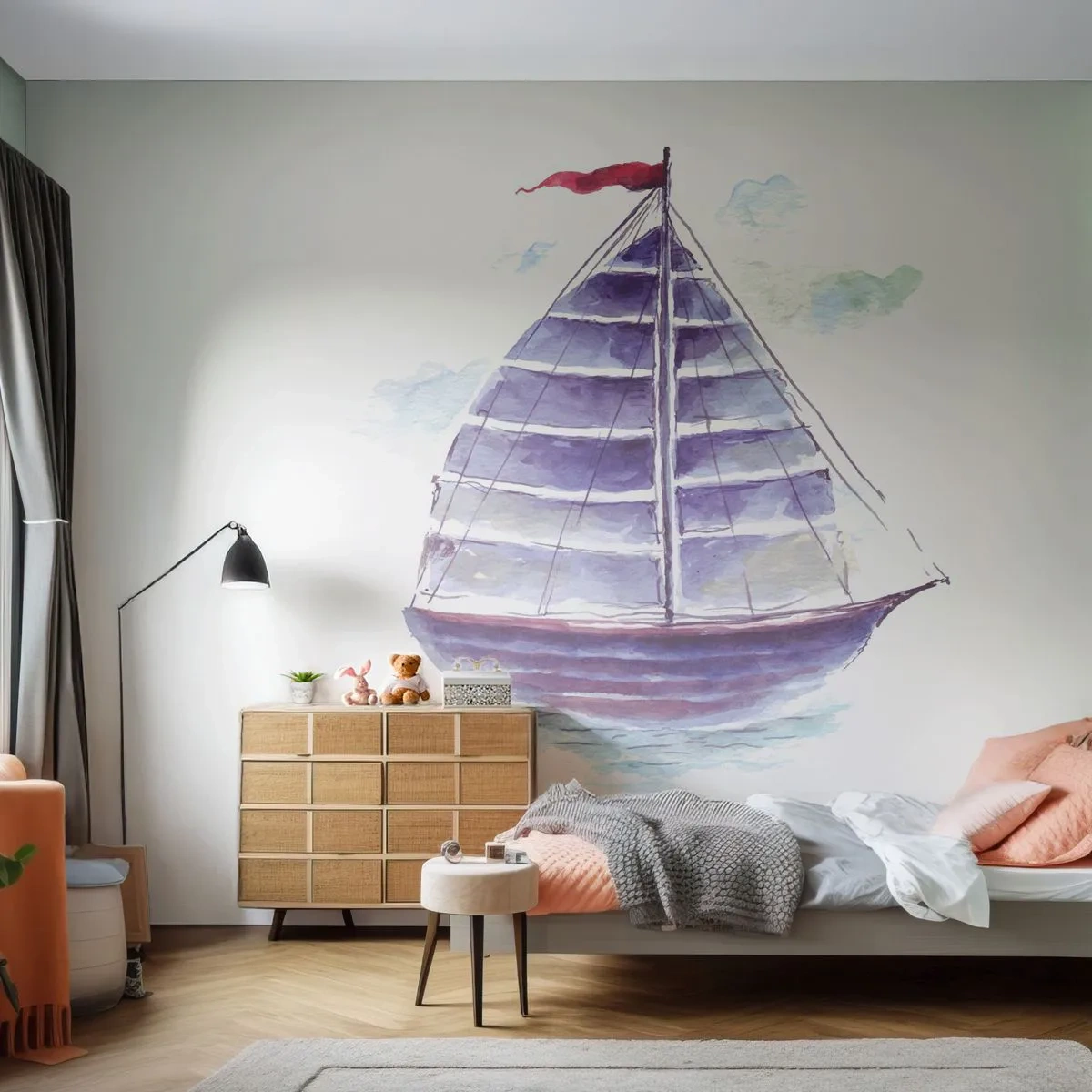 Fototapeta Premium Sand - Napnuté plachty a pokojná voda - Plachetnica, Prímorské, More - 500x350 cm