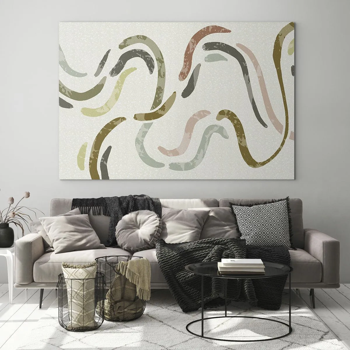 Obraz na skle - Vlnité farebné tvary na svetlom pozadí - 70x50cm - Radostný tanec abstrakcie - Moderná nástenná dekorácia do obývacej izby a spálne ARTTOR