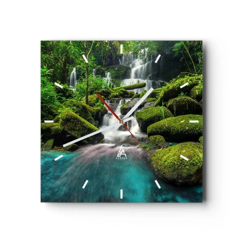 Nástenné hodiny - Tyrkys, zafíry a tekuté striebro - 30x30 cm