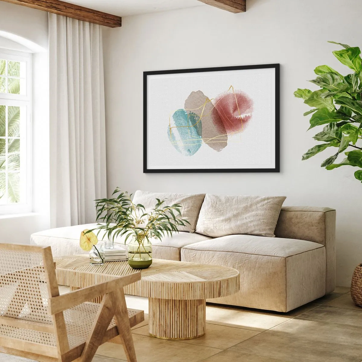 Plagát v čiernom ráme - Korálky priestoru - 100x70 cm