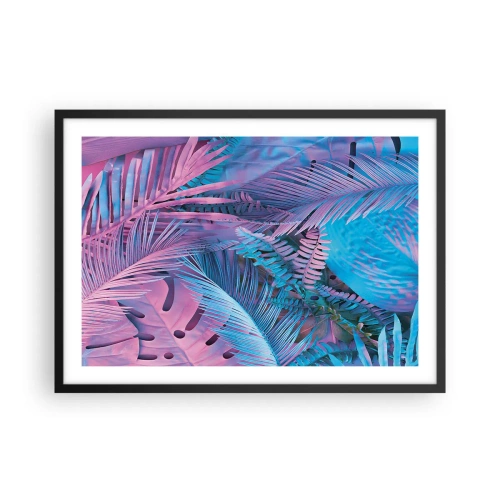 Plagát v čiernom ráme - Tropy v ružovej a modrej - 70x50 cm