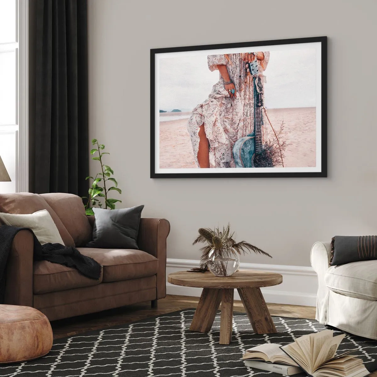 Plagát v čiernom ráme - Kvetinové deti na ceste - 100x70 cm