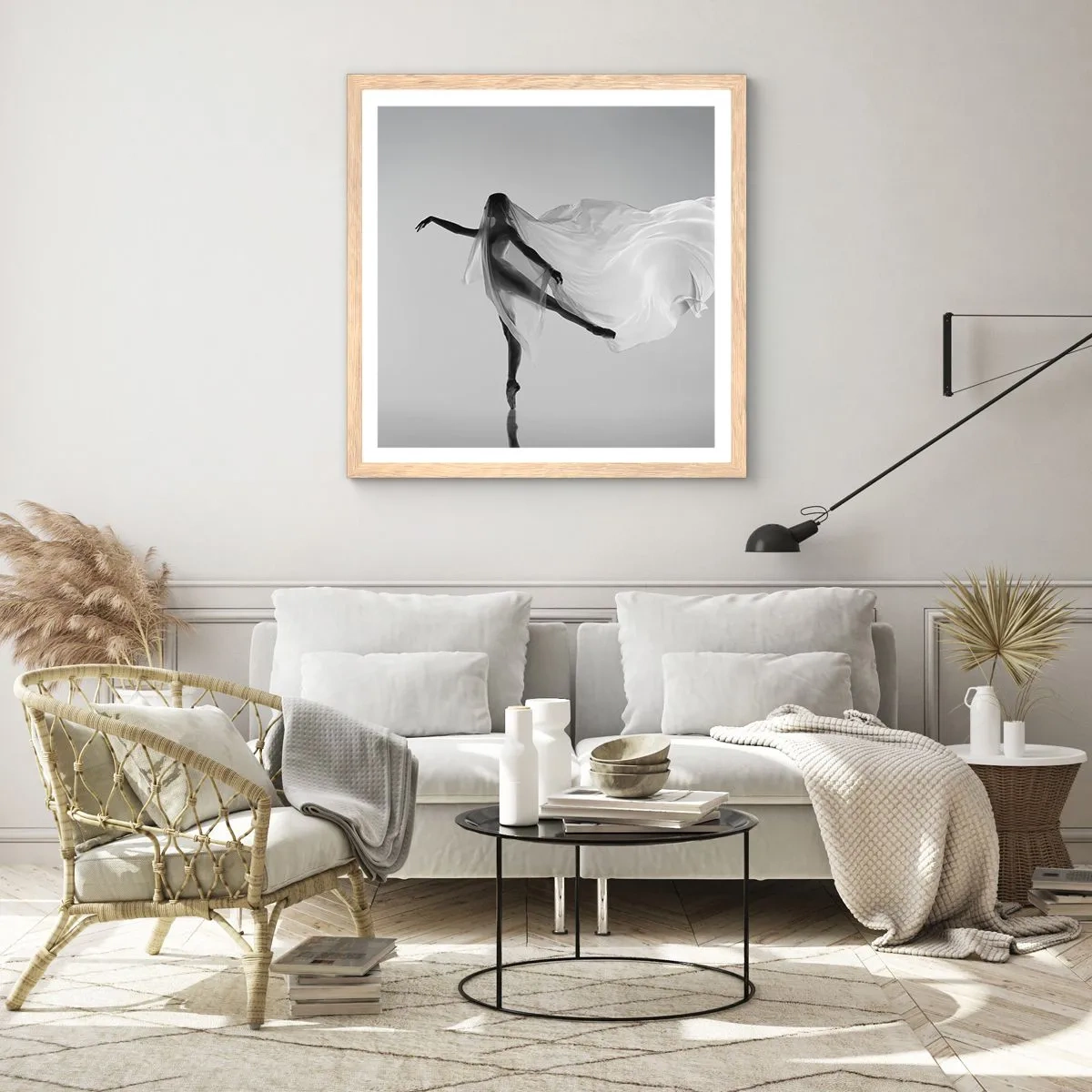 Plagát v ráme zo svetlého duba - Ľahkosť a pôvab - 60x60 cm