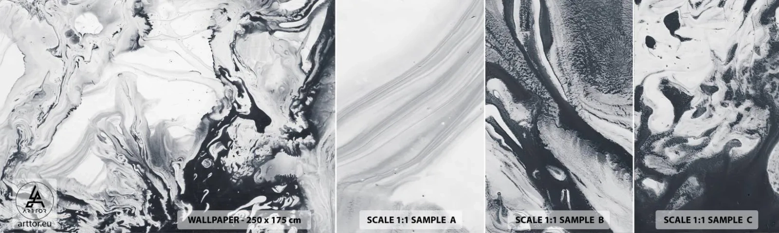 Vzorka samolepiacej fototapety Deluxe Sticker - Zemské vnútro - Abstrakcia, Kus, Čierna a biela - 100x30 cm