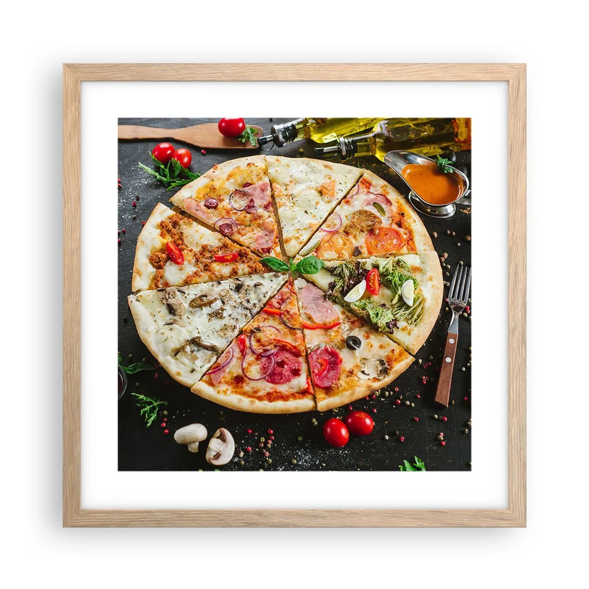 Plagát v ráme zo svetlého duba - Vejár chutí - 40x40 cm