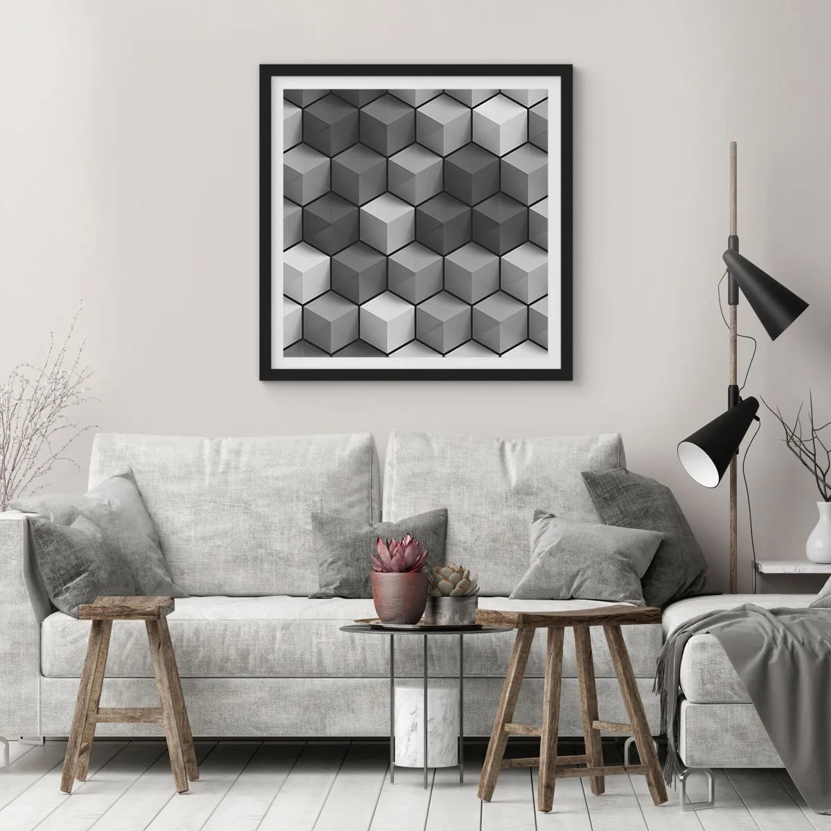 Plagát v čiernom ráme - Kubistické puzzle - 60x60 cm