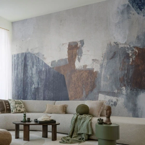 Fototapeta Premium Canvas - Modro-hnedé tvary - Kus, Abstrakcia, Minimalizmus - 300x210 cm