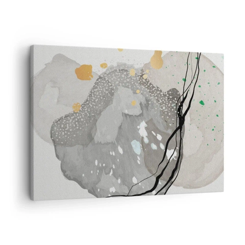 Obraz na plátne - Organické tvary v odtieňoch sivej s akcentmi čiernej a zlatej - 70x50cm - Organická kompozícia - Moderná nástenná dekorácia do obývacej izby a spálne ARTTOR