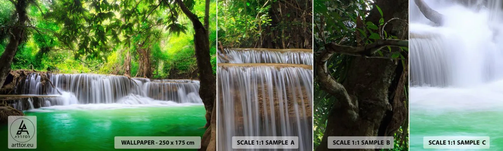 Vzorka Fototapeta Standard Eco - Vodopád v zeleni - Krajina, Vodopád, národný park - 100x30 cm