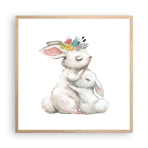 Plagát v ráme zo svetlého duba - Najlepšie je u mamy - 60x60 cm