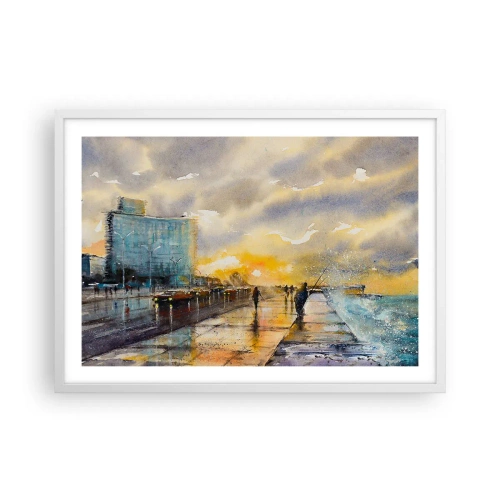 Plagát v bielom ráme - Život na pobreží - 70x50 cm