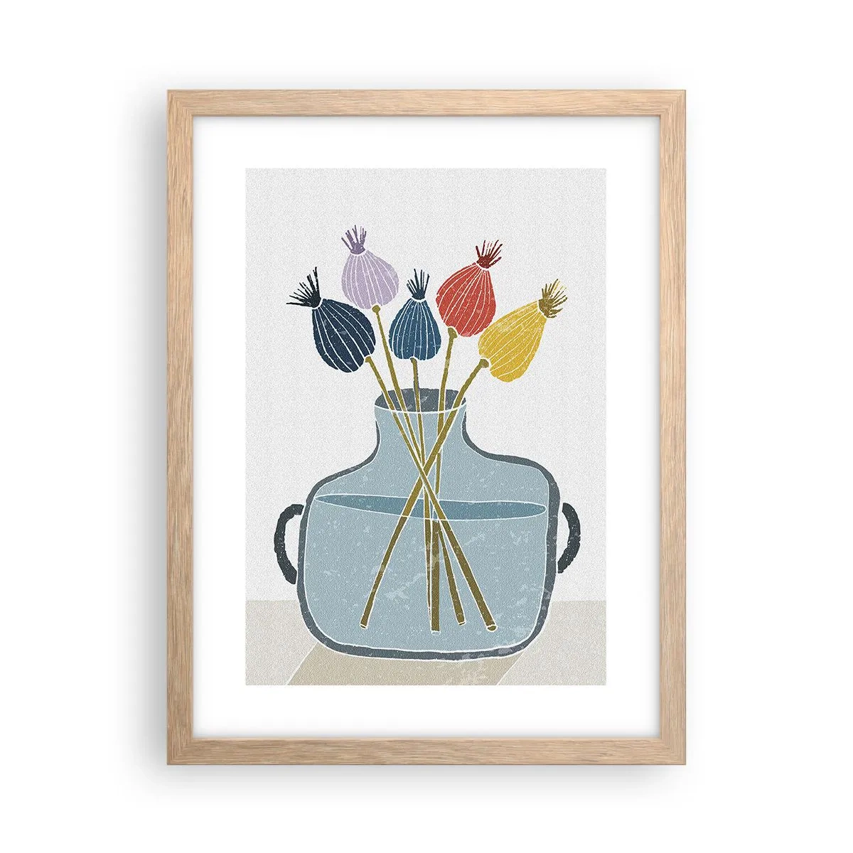 Plagát v ráme zo svetlého duba - Makové kvety - 30x40 cm