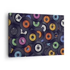 Obraz na plátne - Farebné vinyly naukladané na sebe - 70x50cm - Farby klasiky - Moderná nástenná dekorácia do obývacej izby a spálne ARTTOR