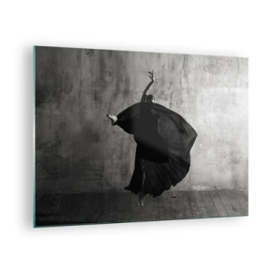 Obraz na skle - Čierna a biela silueta tanečnice v dynamickej póze - 70x50cm - Plné vášne - Moderná nástenná dekorácia do obývacej izby a spálne ARTTOR