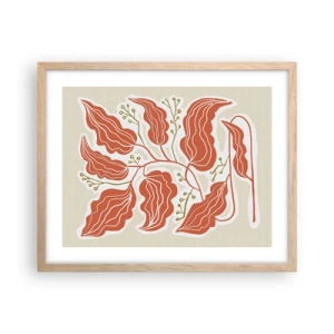 Plagát v ráme zo svetlého duba - Ľudovo a koralovo - 50x40 cm