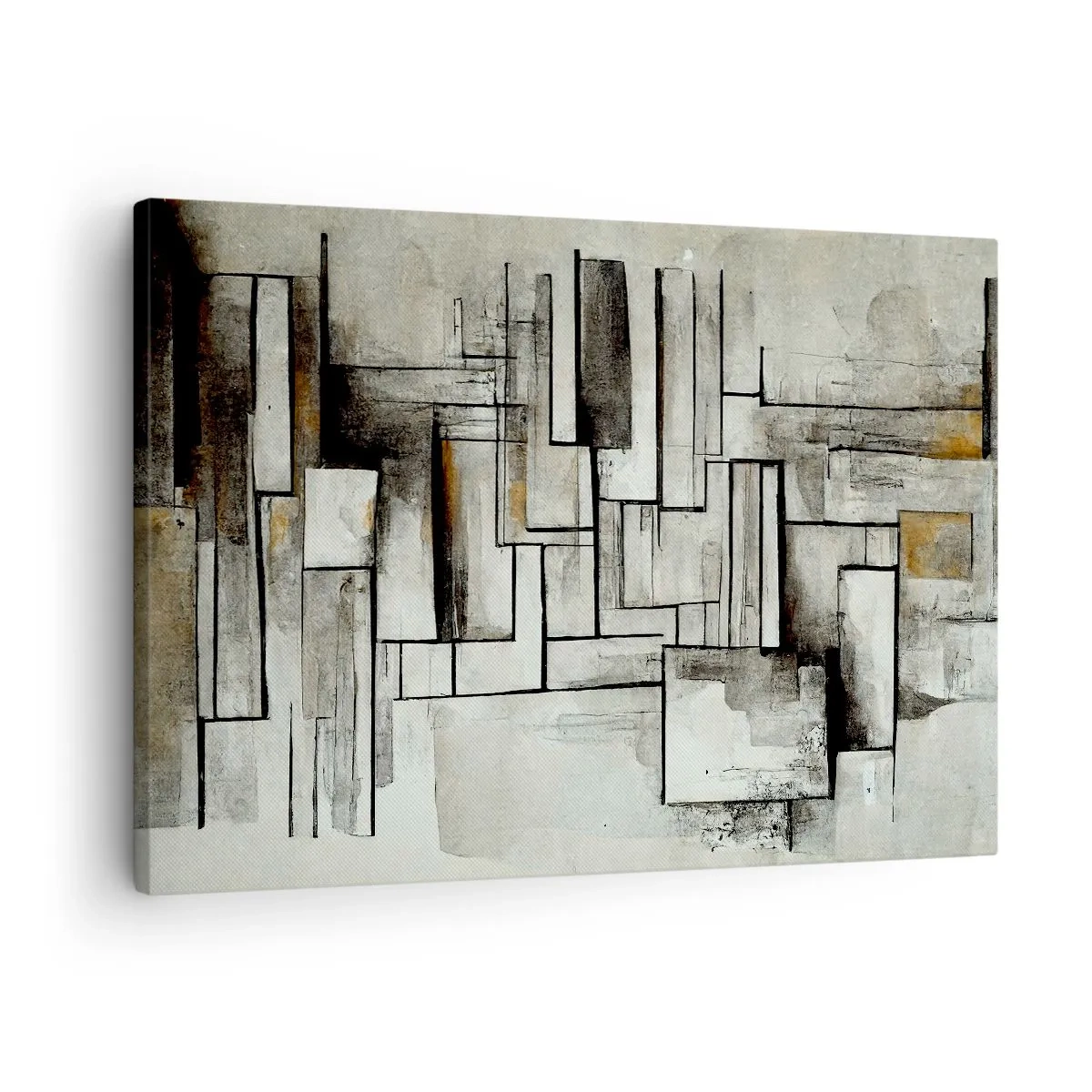 Obraz na plátne - Abstraktné obdĺžniky v odtieňoch sivej a čiernej - 70x50cm - Sila jednoduchosti - Moderná nástenná dekorácia do obývacej izby a spálne ARTTOR