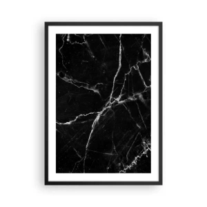 Plagát v čiernom ráme - Čierne mramorové pozadie s bielymi prasklinami - 50x70cm - Tajomný život kameňa - Moderná nástenná dekorácia do obývacej izby a spálne ARTTOR