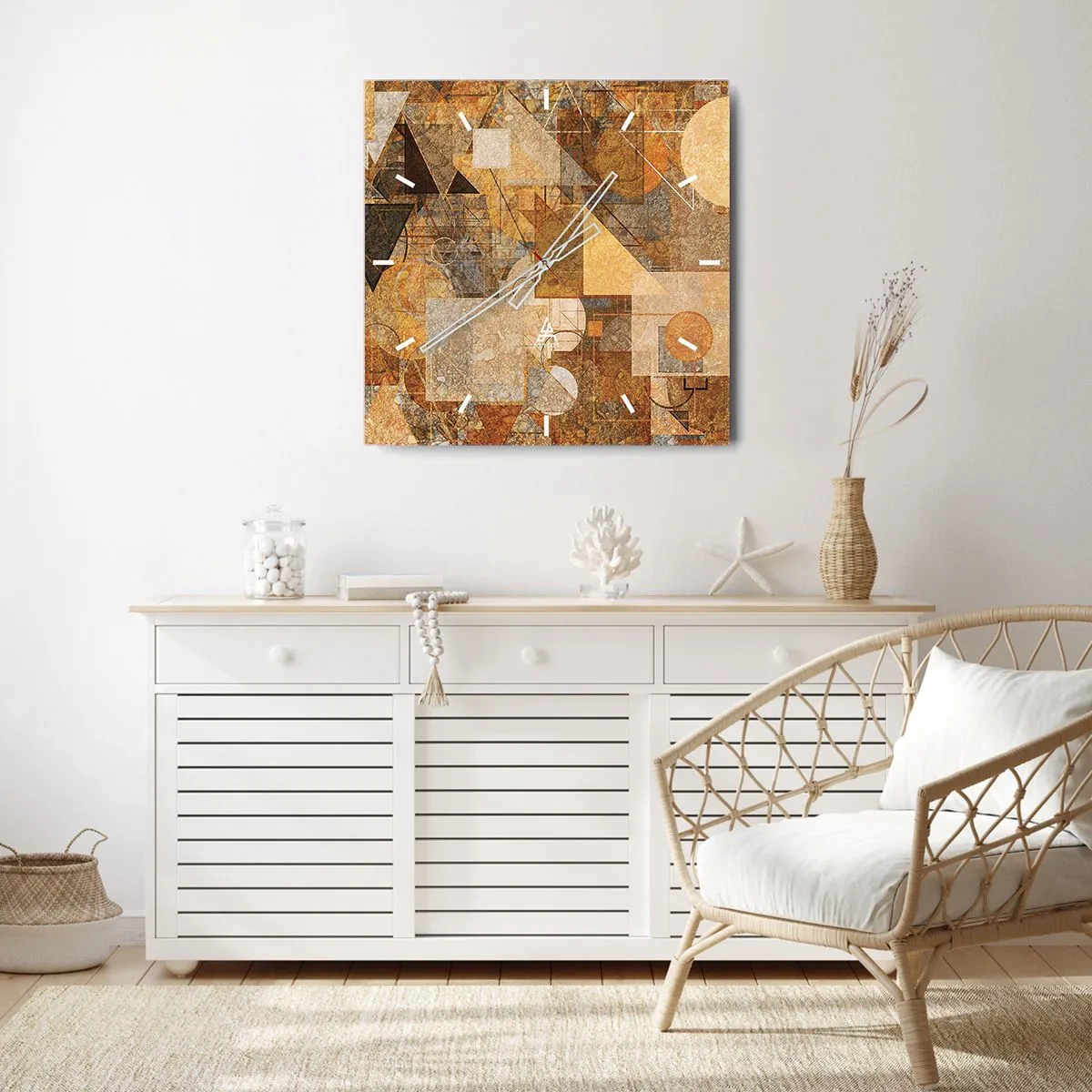 Nástenné hodiny - Kubistické bronzové štúdium - 40x40 cm