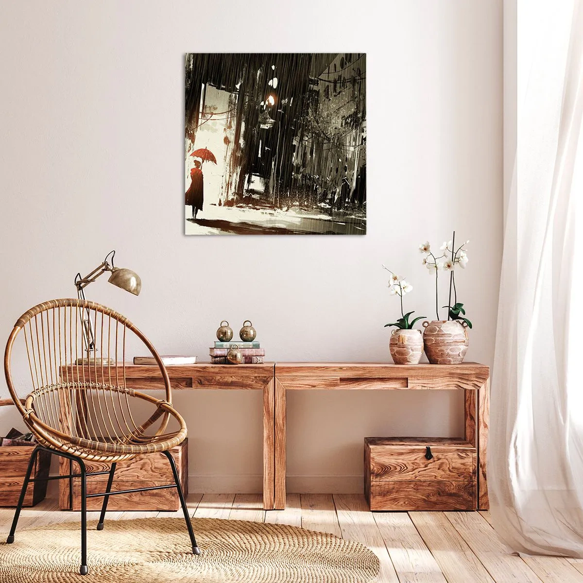Obraz na plátne - Poézia červeného dáždnika - 40x40 cm