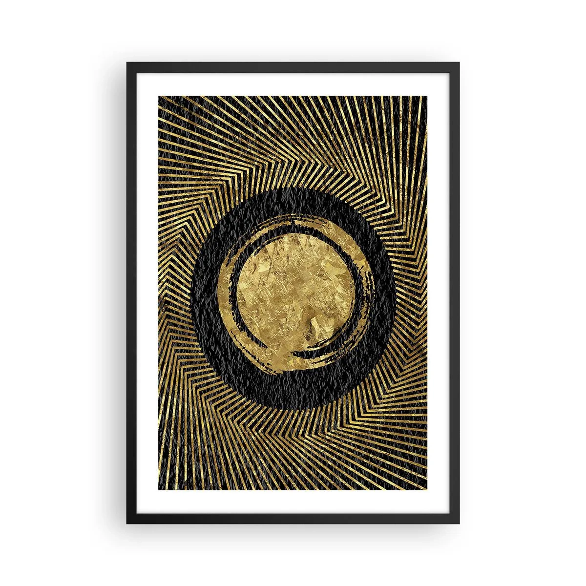Plagát v čiernom ráme - Zlatá geometrická abstrakcia na čiernom pozadí - 50x70cm - Glamour - Moderná nástenná dekorácia do obývacej izby a spálne ARTTOR