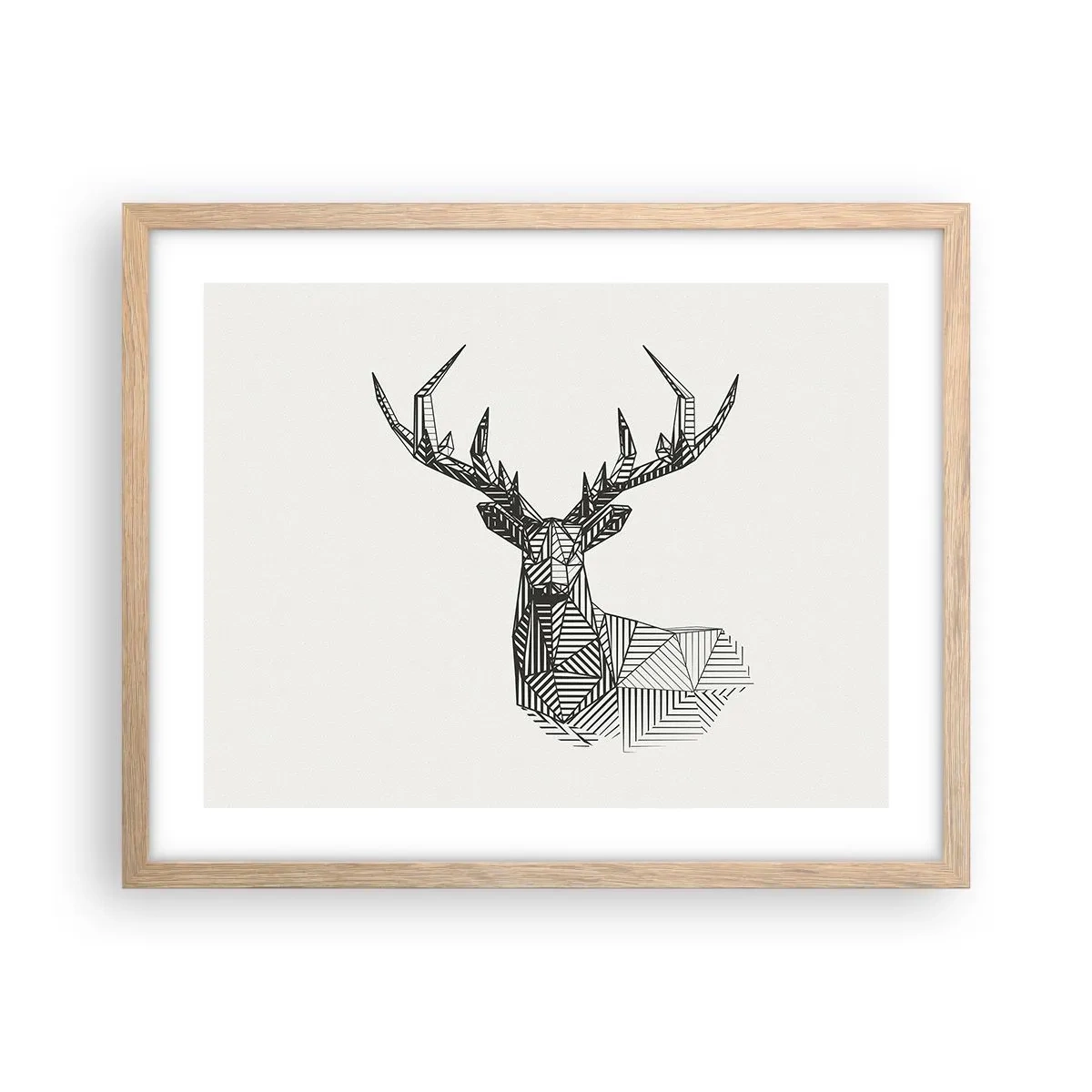 Plagát v ráme zo svetlého duba - Jeleň v kubistickom štýle - 50x40 cm