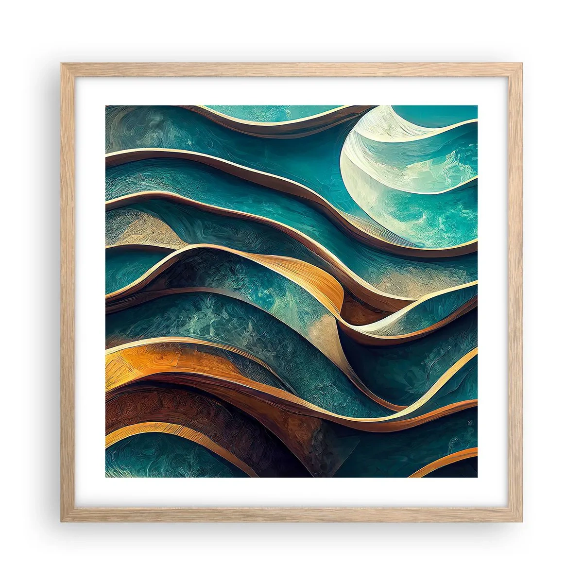 Plagát v ráme zo svetlého duba - Meandre modrej - 50x50 cm