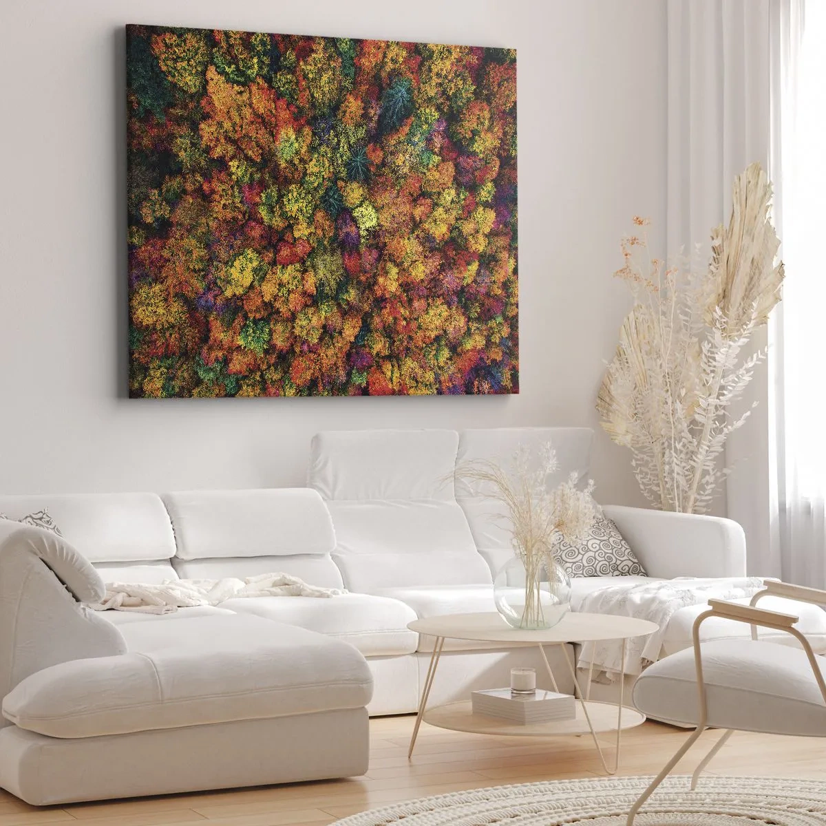 Obraz na plátne - Farebné koruny stromov v jesennej palete - 70x50cm - Kytica jesenných stromov - Moderná nástenná dekorácia do obývacej izby a spálne ARTTOR