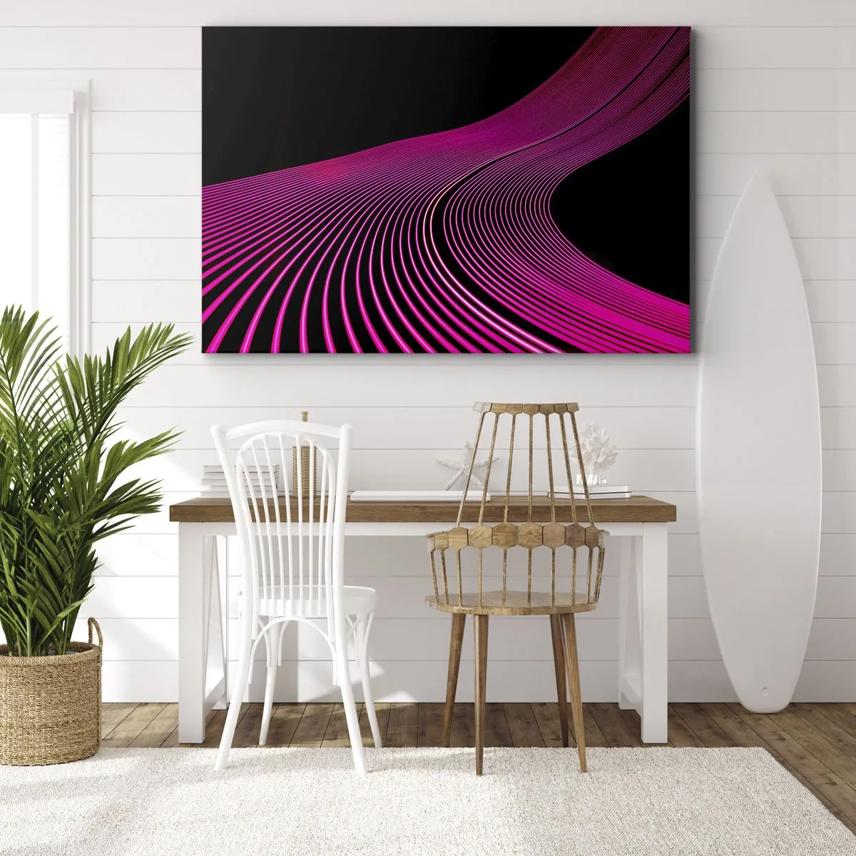 Obraz na plátne - Futuristické čiary v odtieňoch ružovej na čiernom pozadí - 70x50cm - Bulvár svetla - Moderná nástenná dekorácia do obývacej izby a spálne ARTTOR