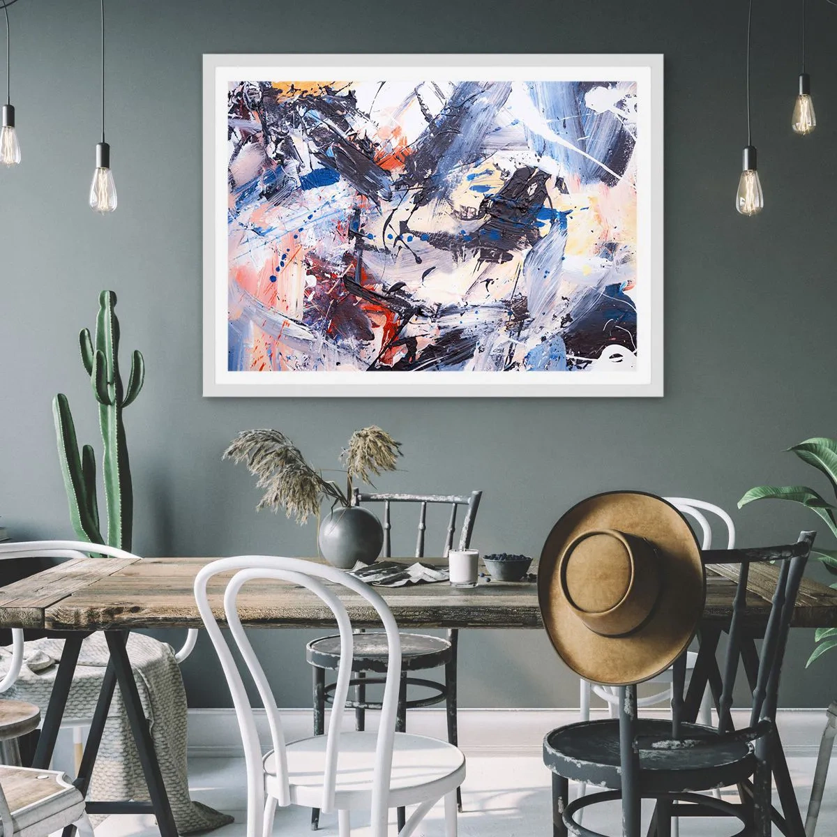 Plagát v bielom ráme - Bláznivý tanec abstrakcie - 70x50 cm