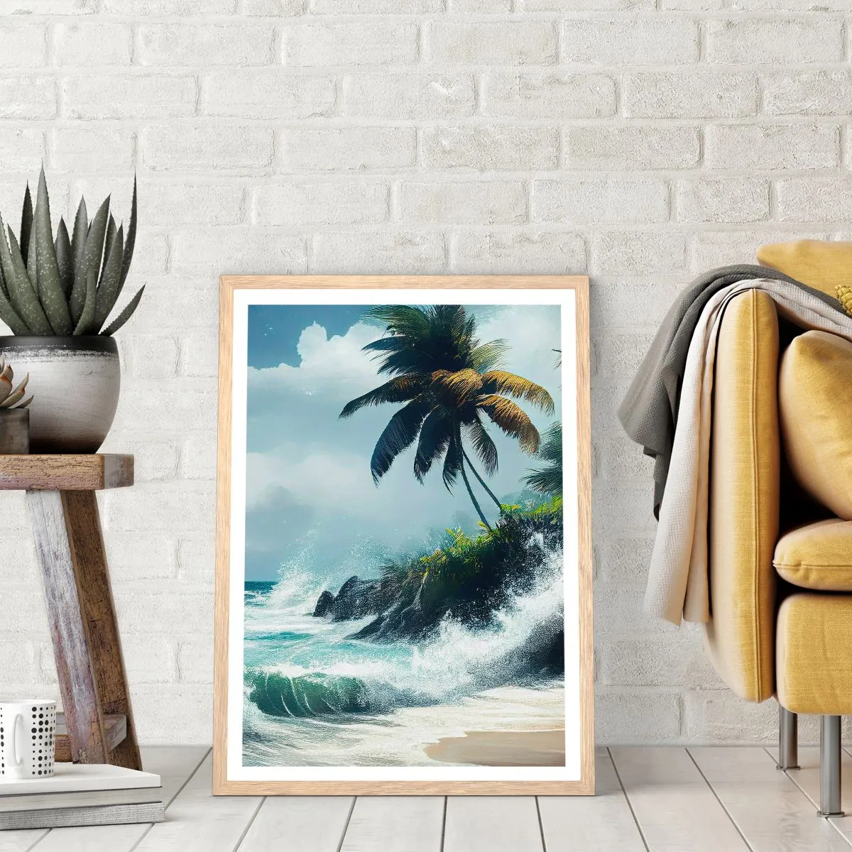 Plagát v ráme zo svetlého duba - Na tropickom pobreží - 40x50 cm
