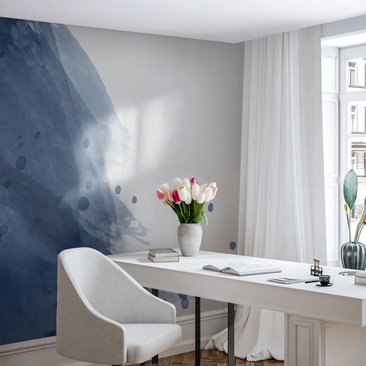 Fototapeta Standard Eco - Jemný modrý akvarel so škvrnami na bielom pozadí - 100x70cm - Modrý tyl - Moderná nástenná dekorácia do obývacej izby a spálne ARTTOR