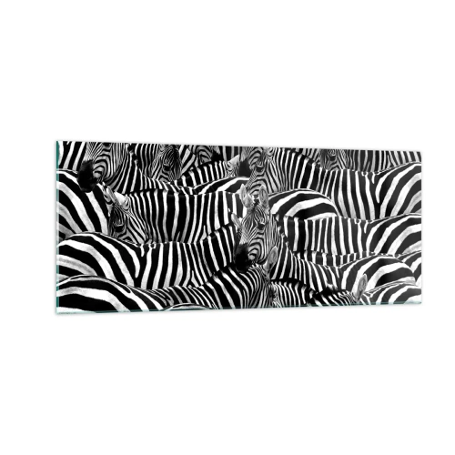 Obraz na skle - Skupinový portrét s pruhmi - 100x40 cm