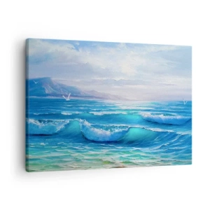 Obraz na plátne - Malebná prímorská krajina s vlnami a modrou oblohou - 70x50cm - Prináša ukojenie - Moderná nástenná dekorácia do obývacej izby a spálne ARTTOR