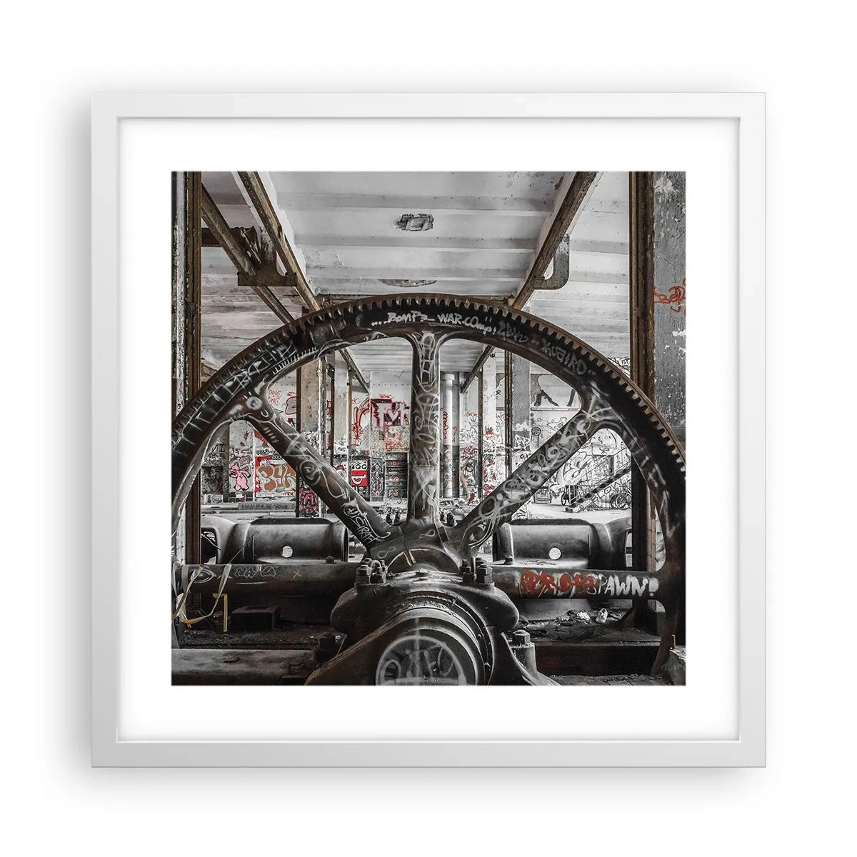 Plagát v bielom ráme - Tajný život továrne - 40x40 cm