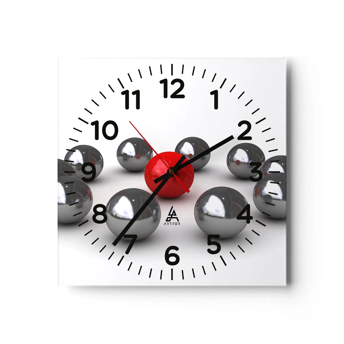 Nástenné hodiny - Kruh v striebornej a červenej - 30x30 cm