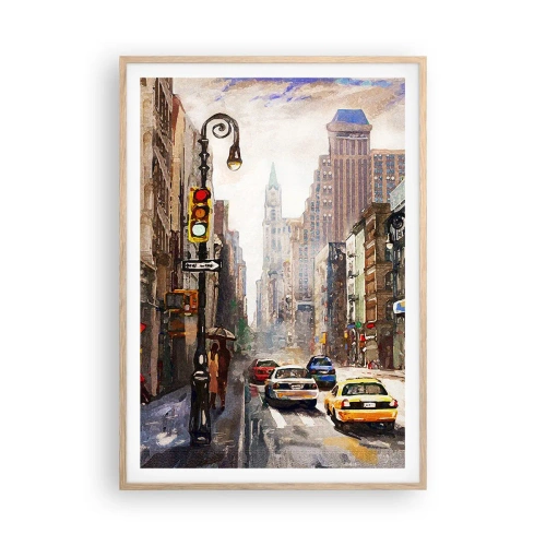 Plagát v ráme zo svetlého duba - New York – farebný aj v daždi - 70x100 cm