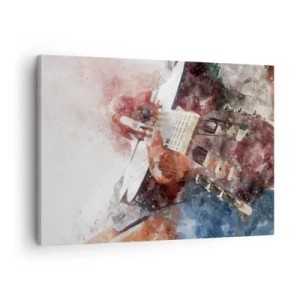 Obraz na plátne - Umelecké spracovanie gitary v akvarelovom štýle - 70x50cm - Čo si o tom myslíš? - Moderná nástenná dekorácia do obývacej izby a spálne ARTTOR