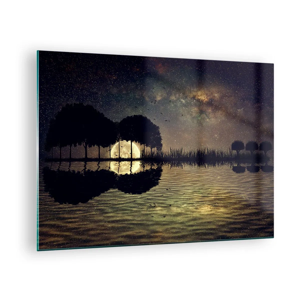 Obraz na skle - Nočná scéna s odrazom splnu vo vode - 70x50cm - Noc na konci sveta - Moderná nástenná dekorácia do obývacej izby a spálne ARTTOR