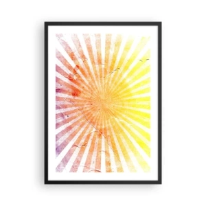 Plagát v čiernom ráme - Abstraktný vzor lúčov v odtieňoch žltej a červenej - 50x70cm - Východy a západy - Moderná nástenná dekorácia do obývacej izby a spálne ARTTOR