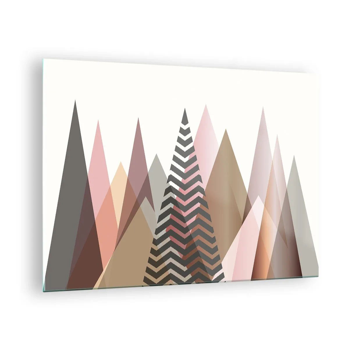 Obraz na skle - Geometrické pastelové hory s centrálnym vzorom - 70x50cm - Pyramidálny pohľad - Moderná nástenná dekorácia do obývacej izby a spálne ARTTOR